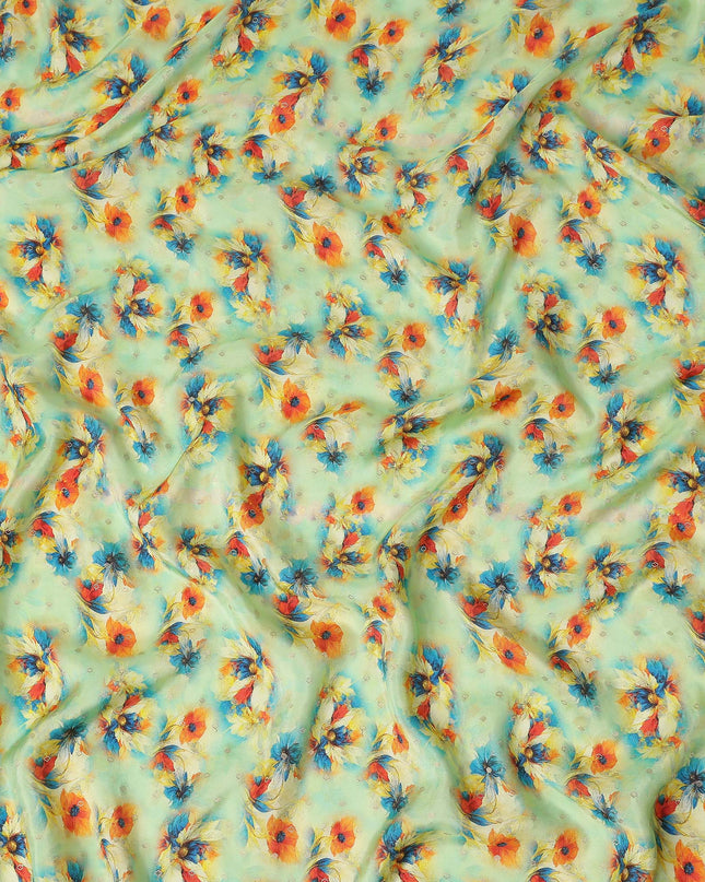 Green Floral Jacquard Viscose Crepe 110cm