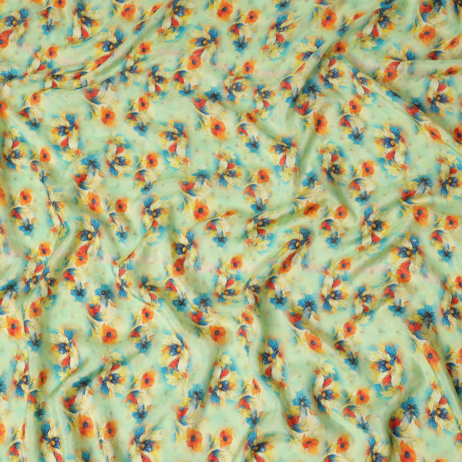 Green Floral Jacquard Viscose Crepe 110cm