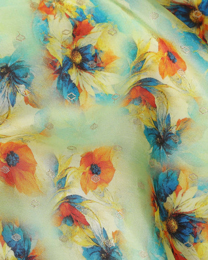 Green Floral Jacquard Viscose Crepe 110cm