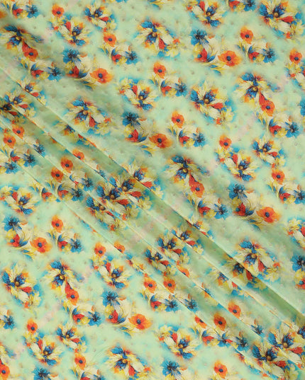 Green Floral Jacquard Viscose Crepe 110cm