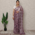 Dusty Mauve Premium French Metallic Chantilly Saree Lace, 5.5 Mtrs Length, 110 Cms Width, Made in France-D24441