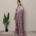 French Chantilly Lace Saree Piece - Mauve Purple