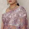French Chantilly Lace Saree Piece - Mauve Purple