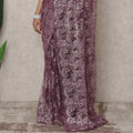 Dusty Mauve Premium French Metallic Chantilly Saree Lace, 5.5 Mtrs Length, 110 Cms Width, Made in France-D24441