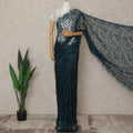 Teal Premium French Chantilly Saree Lace, 5.5 Mtrs Length, 110 Cms Width, Crafted in France -Blouse Not Included-D26710