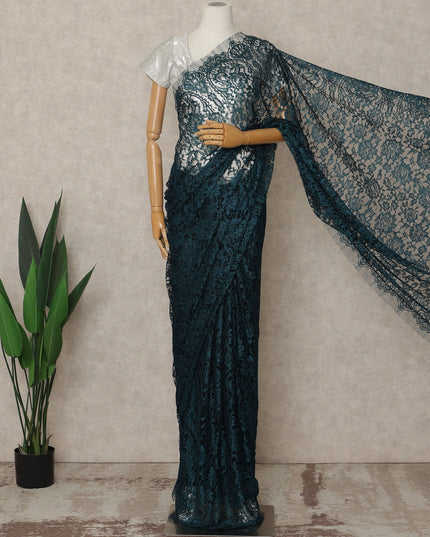 Teal Premium French Chantilly Saree Lace, 5.5 Mtrs Length, 110 Cms Width, Crafted in France -Blouse Not Included-D26710