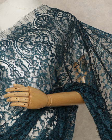 Teal Premium French Chantilly Saree Lace, 5.5 Mtrs Length, 110 Cms Width, Crafted in France -Blouse Not Included-D26710