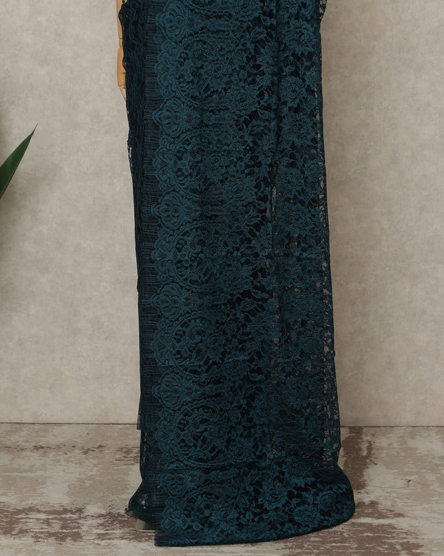 Teal Premium French Chantilly Saree Lace, 5.5 Mtrs Length, 110 Cms Width, Crafted in France -Blouse Not Included-D26710