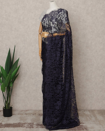 Navy Blue Premium 2-Tone French Chantilly Lace Saree Fabric 5.5 Mtrs with 110 Cms Width – Imported from France-D25658