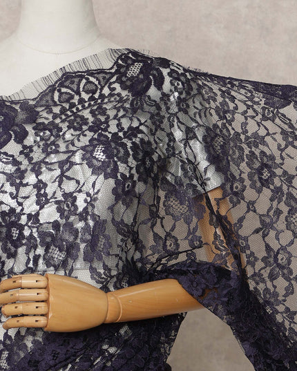 Navy Blue Premium 2-Tone French Chantilly Lace Saree Fabric 5.5 Mtrs with 110 Cms Width – Imported from France-D25658