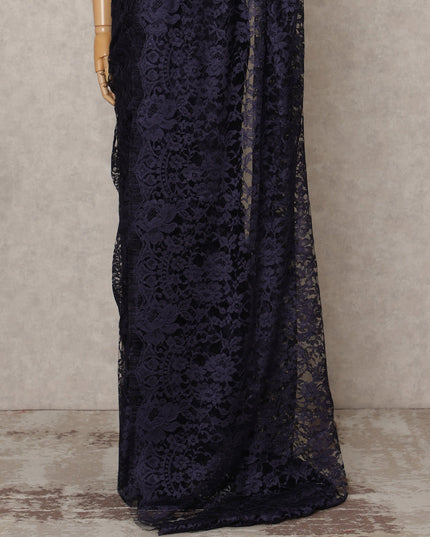Navy Blue Premium 2-Tone French Chantilly Lace Saree Fabric 5.5 Mtrs with 110 Cms Width – Imported from France-D25658