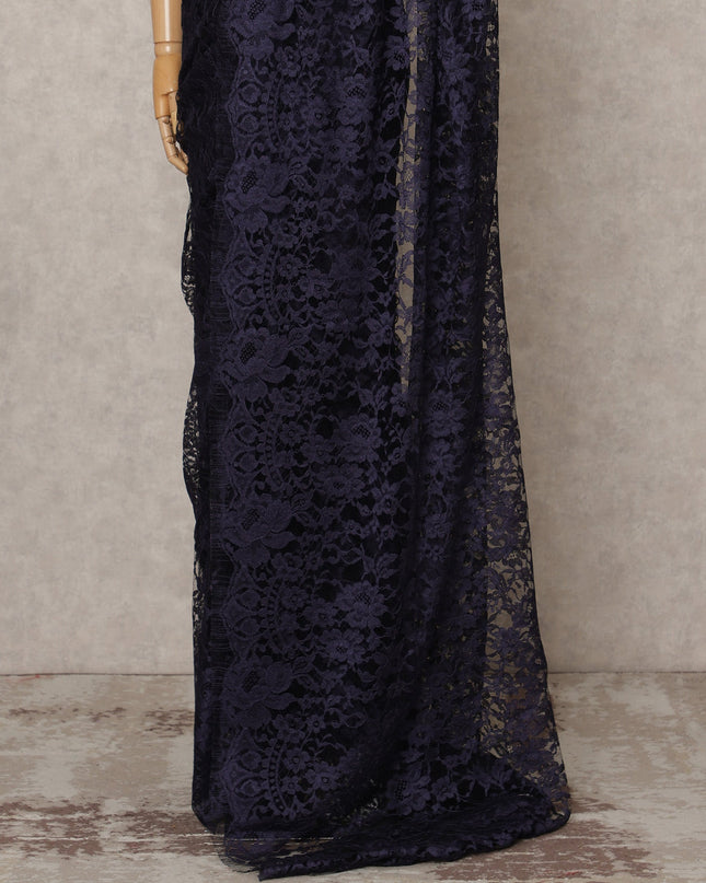 Navy Blue Premium 2-Tone French Chantilly Lace Saree Fabric 5.5 Mtrs with 110 Cms Width – Imported from France-D25658