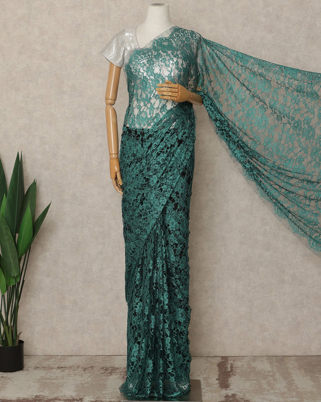 Emerald Green 2Tone Premium French Chantilly Saree Lace 5.5 Mtrs 110 Cms Width France-D27789 - Regal Fabrics