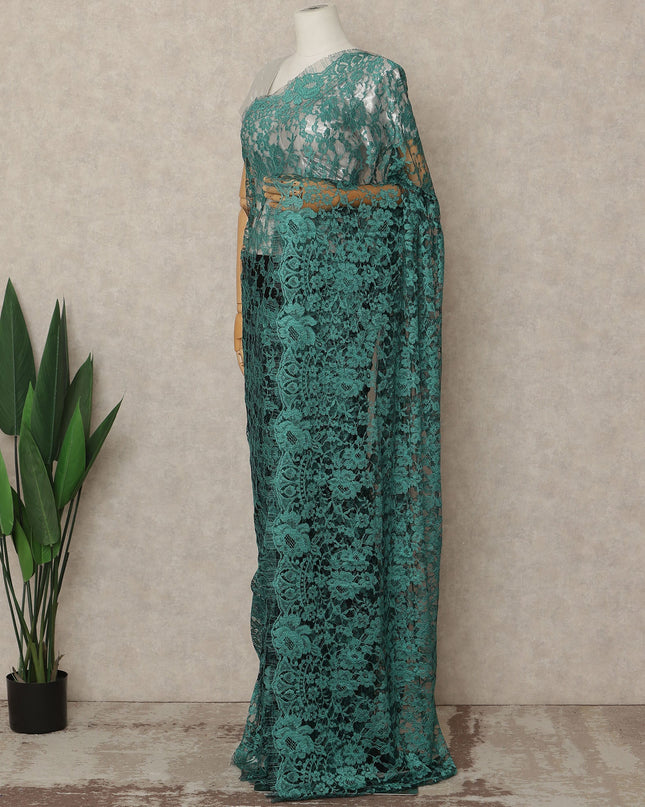 Emerald Green 2Tone Premium French Chantilly Saree Lace 5.5 Mtrs 110 Cms Width France-D27789 - Regal Fabrics