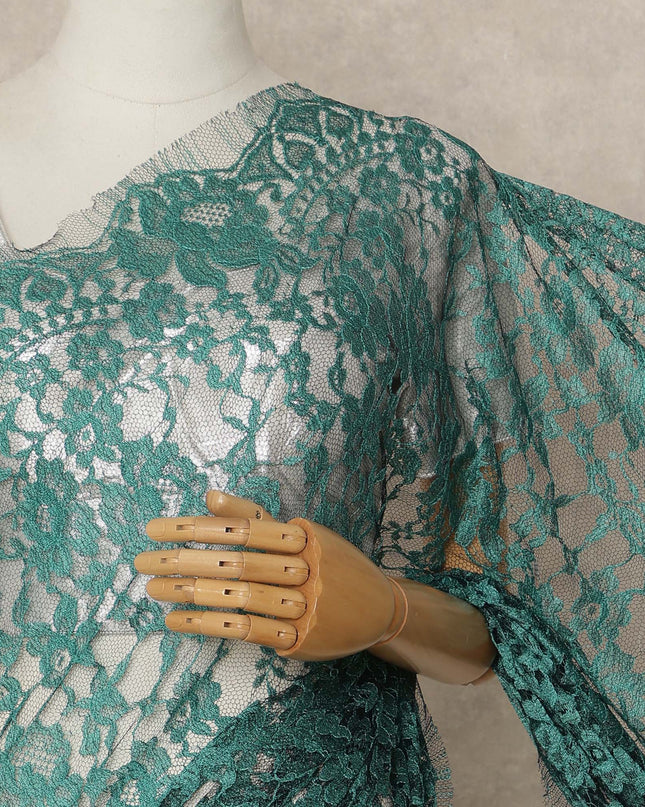 Emerald Green 2Tone Premium French Chantilly Saree Lace 5.5 Mtrs 110 Cms Width France-D27789 - Regal Fabrics