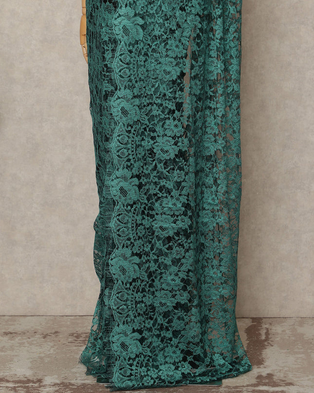 Emerald Green 2Tone Premium French Chantilly Saree Lace 5.5 Mtrs 110 Cms Width France-D27789 - Regal Fabrics