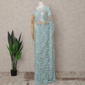 Aqua Blue Premium French 2-Tone Chantilly Lace Saree – 5.5 Meters Length, 110 Cms Width, Crafted in France-D26093