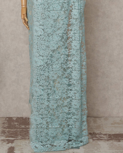 Aqua Blue Premium French 2-Tone Chantilly Lace Saree – 5.5 Meters Length, 110 Cms Width, Crafted in France-D26093