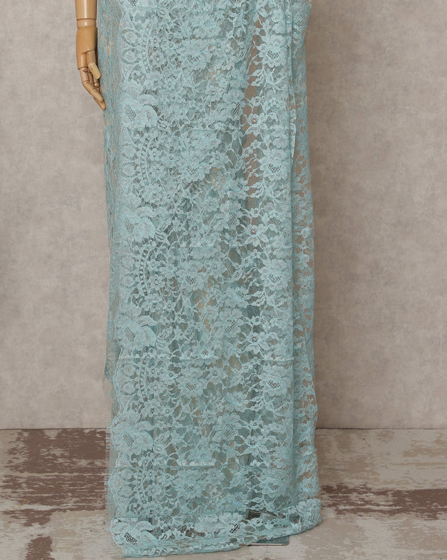 Aqua Blue Premium French 2-Tone Chantilly Lace Saree – 5.5 Meters Length, 110 Cms Width, Crafted in France-D26093