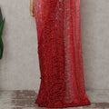 Blush Pink to Ruby Red Ombre French Chantilly Lace Saree