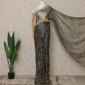 Gunmetal Black Premium French Metallic Chantilly Lace Saree with Stone Work, 5.5 Mtrs Length, 110 Cms Width, Made in France-D27151