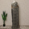 Gunmetal Black Premium French Metallic Chantilly Lace Saree with Stone Work, 5.5 Mtrs Length, 110 Cms Width, Made in France-D27151