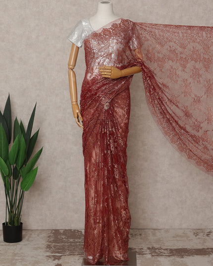 Copper Premium French Metallic Chantilly Lace Saree – 5.5 Meters Length, 110 Cms Width, Crafted in France-D26112