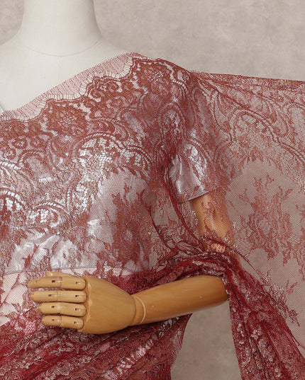 Copper Premium French Metallic Chantilly Lace Saree – 5.5 Meters Length, 110 Cms Width, Crafted in France-D26112