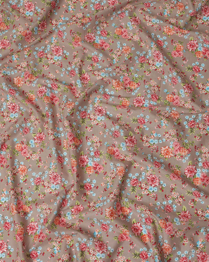 Taupe Brown Floral Printed Cotton Lawn Fabric Soft Lightweight Breathable Dressmaking Sewing Material 4.0 Meters Length 110 Cms Width India-D27620