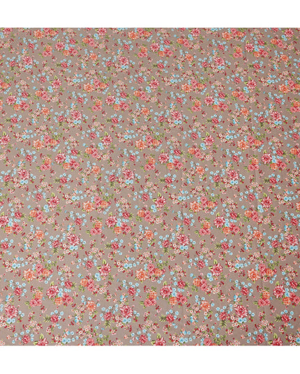 Taupe Brown Floral Printed Cotton Lawn Fabric Soft Lightweight Breathable Dressmaking Sewing Material 4.0 Meters Length 110 Cms Width India-D27620