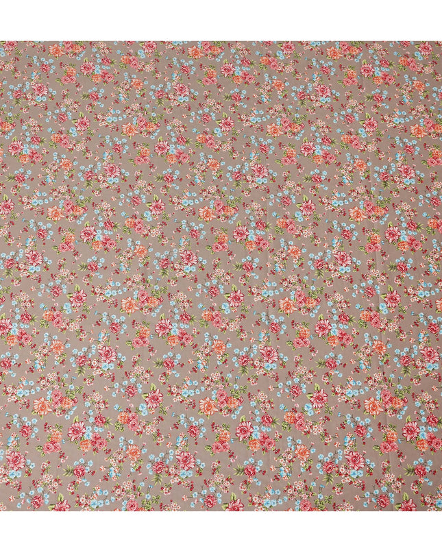 Taupe Brown Floral Printed Cotton Lawn Fabric Soft Lightweight Breathable Dressmaking Sewing Material 4.0 Meters Length 110 Cms Width India-D27620
