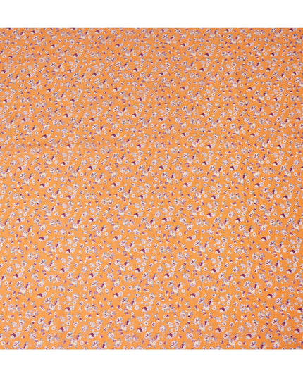 Orange Floral Printed Cotton Lawn Fabric Soft Lightweight Breathable Dressmaking Sewing Material 4.0 Meters Length 110 Cms Width India-D27623
