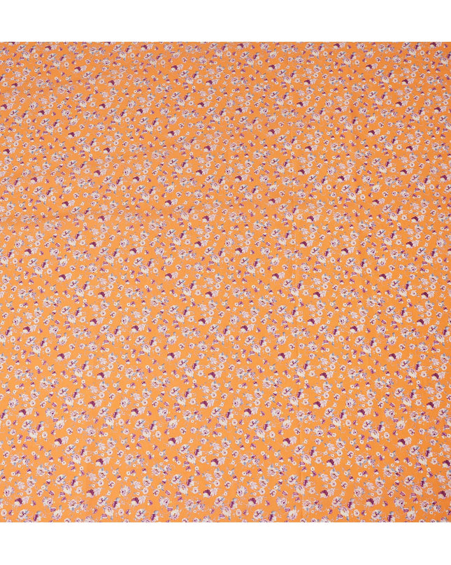 Orange Floral Printed Cotton Lawn Fabric Soft Lightweight Breathable Dressmaking Sewing Material 4.0 Meters Length 110 Cms Width India-D27623