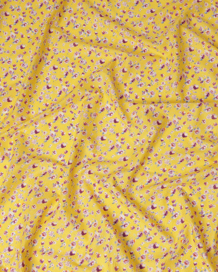 Yellow Floral Printed Cotton Lawn Fabric Soft Lightweight Breathable Dressmaking Sewing Material 4.0 Meters Length 110 Cms Width India-D27624