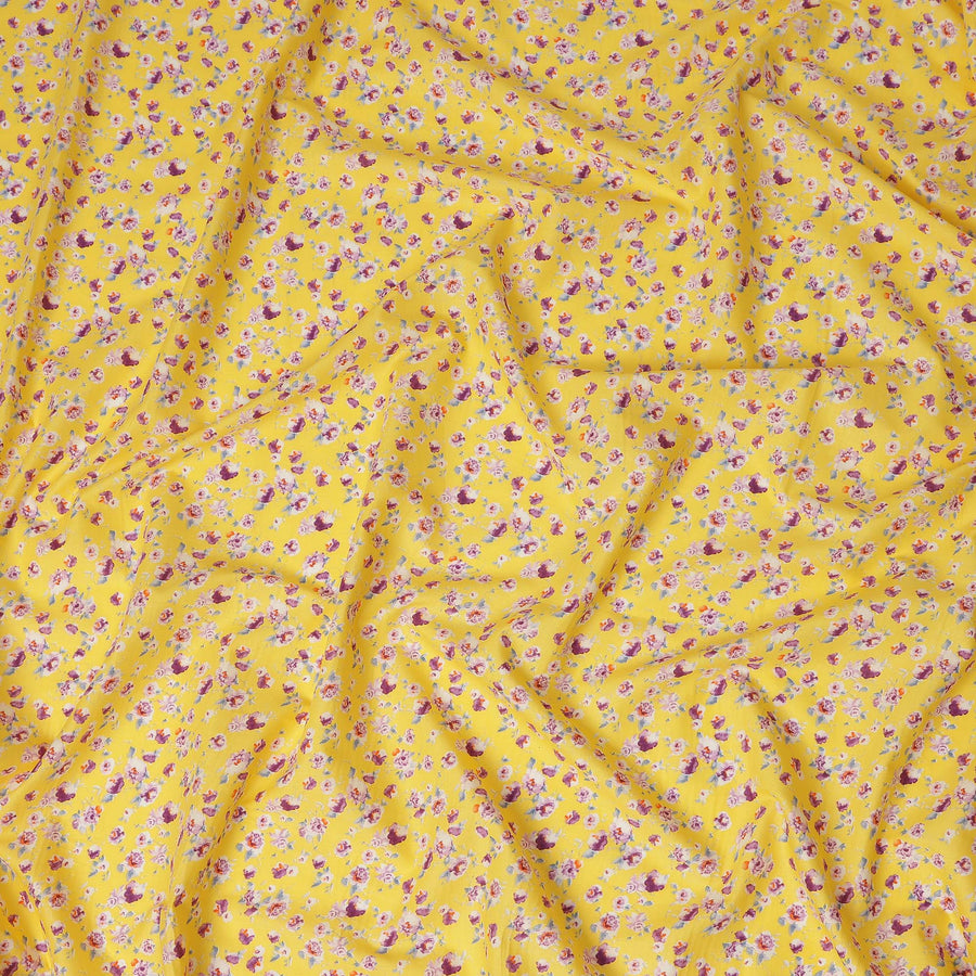 Yellow Floral Printed Cotton Lawn Fabric Soft Lightweight Breathable Dressmaking Sewing Material 4.0 Meters Length 110 Cms Width India-D27624