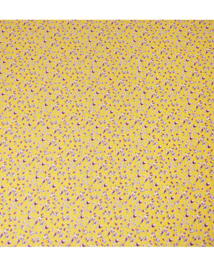 Yellow Floral Printed Cotton Lawn Fabric Soft Lightweight Breathable Dressmaking Sewing Material 4.0 Meters Length 110 Cms Width India-D27624