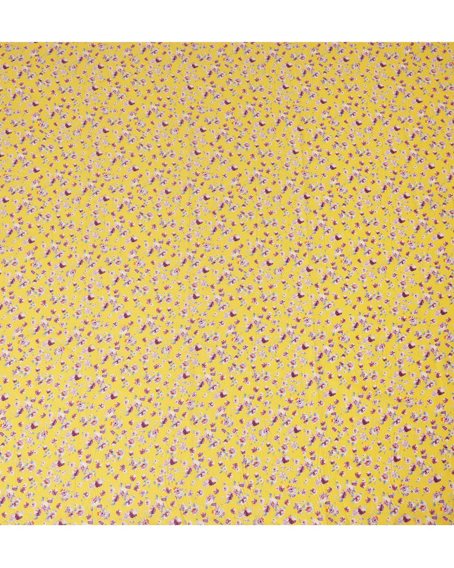 Yellow Floral Printed Cotton Lawn Fabric Soft Lightweight Breathable Dressmaking Sewing Material 4.0 Meters Length 110 Cms Width India-D27624