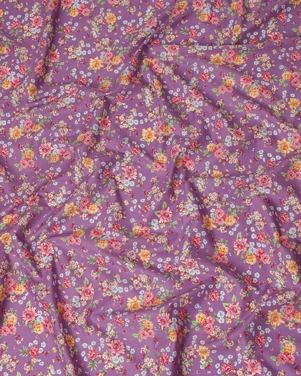 Purple Floral Printed Cotton Lawn Fabric Soft Lightweight Breathable Dressmaking Sewing Material 4.0 Meters Length 110 Cms Width India-D27625