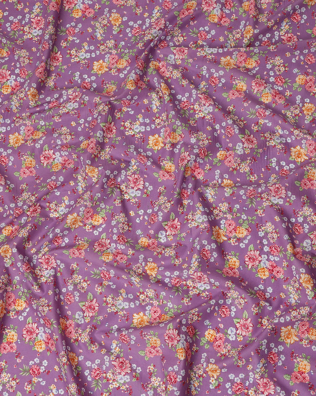 Purple Floral Printed Cotton Lawn Fabric Soft Lightweight Breathable Dressmaking Sewing Material 4.0 Meters Length 110 Cms Width India-D27625