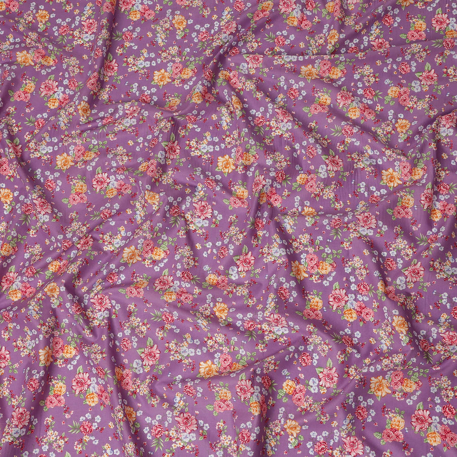 Purple Floral Printed Cotton Lawn Fabric Soft Lightweight Breathable Dressmaking Sewing Material 4.0 Meters Length 110 Cms Width India-D27625
