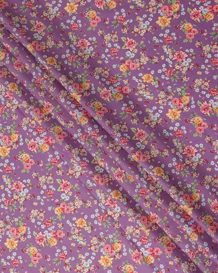 Purple Floral Printed Cotton Lawn Fabric Soft Lightweight Breathable Dressmaking Sewing Material 4.0 Meters Length 110 Cms Width India-D27625
