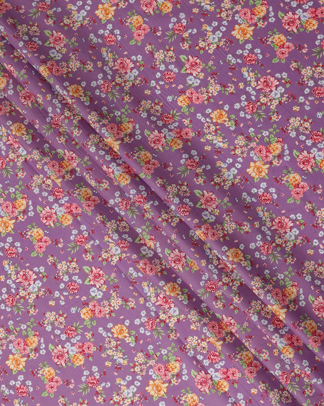 Purple Floral Printed Cotton Lawn Fabric Soft Lightweight Breathable Dressmaking Sewing Material 4.0 Meters Length 110 Cms Width India-D27625