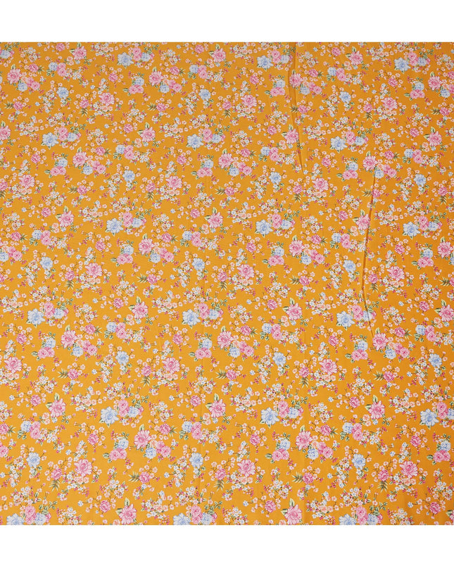 Mustard Yellow Floral Printed Cotton Lawn Fabric Soft Lightweight Breathable Dressmaking Sewing Material 4.0 Meters Length 110 Cms Width India-D27626