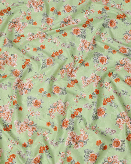 Light Green Floral Printed Cotton Uragiri Voile Fabric, 110 Cms Width, Japan-D25289