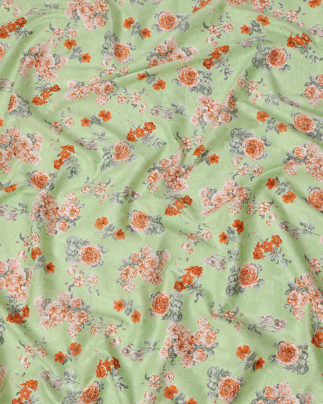 Light Green Floral Printed Cotton Uragiri Voile Fabric, 110 Cms Width, Japan-D25289