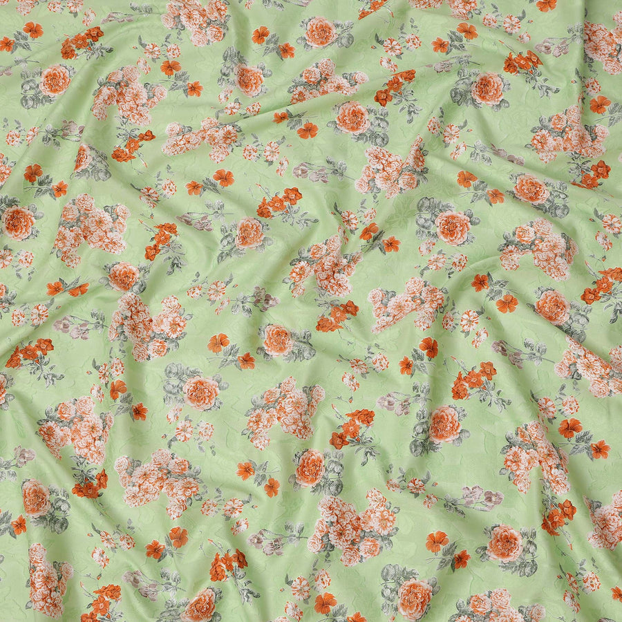 Light Green Floral Printed Cotton Uragiri Voile Fabric, 110 Cms Width, Japan-D25289