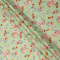 Light Green Floral Printed Cotton Uragiri Voile Fabric, 110 Cms Width, Japan-D25289