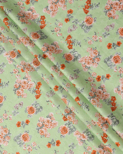 Light Green Floral Printed Cotton Uragiri Voile Fabric, 110 Cms Width, Japan-D25289