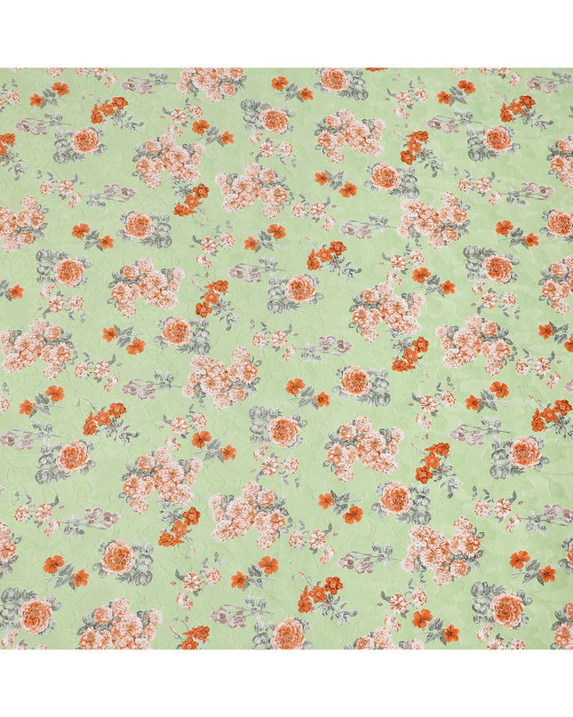 Light Green Floral Printed Cotton Uragiri Voile Fabric, 110 Cms Width, Japan-D25289