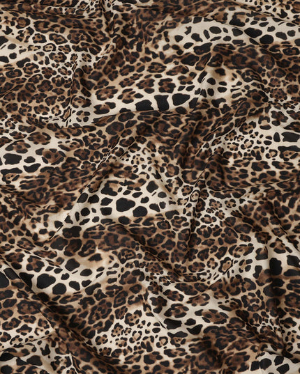 Beige Brown Leopard Printed Premium Italian Cotton Voile Fabric Soft Lightweight Breathable Apparel Craft Textile 150 Cms Wide, Made in Italy-D27511